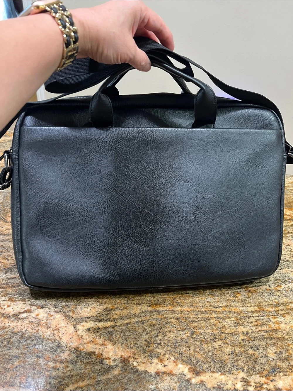 Kenneth Cole - Reaction Black Leather Briefcase Messenger Bag -
